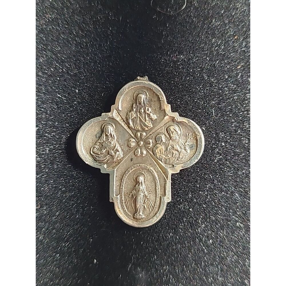 VTG STERLING SILVER MARY JOSEPH CHRISTOPHER JESUS CATHOLIC MEDAL REPAIR 3.5g
